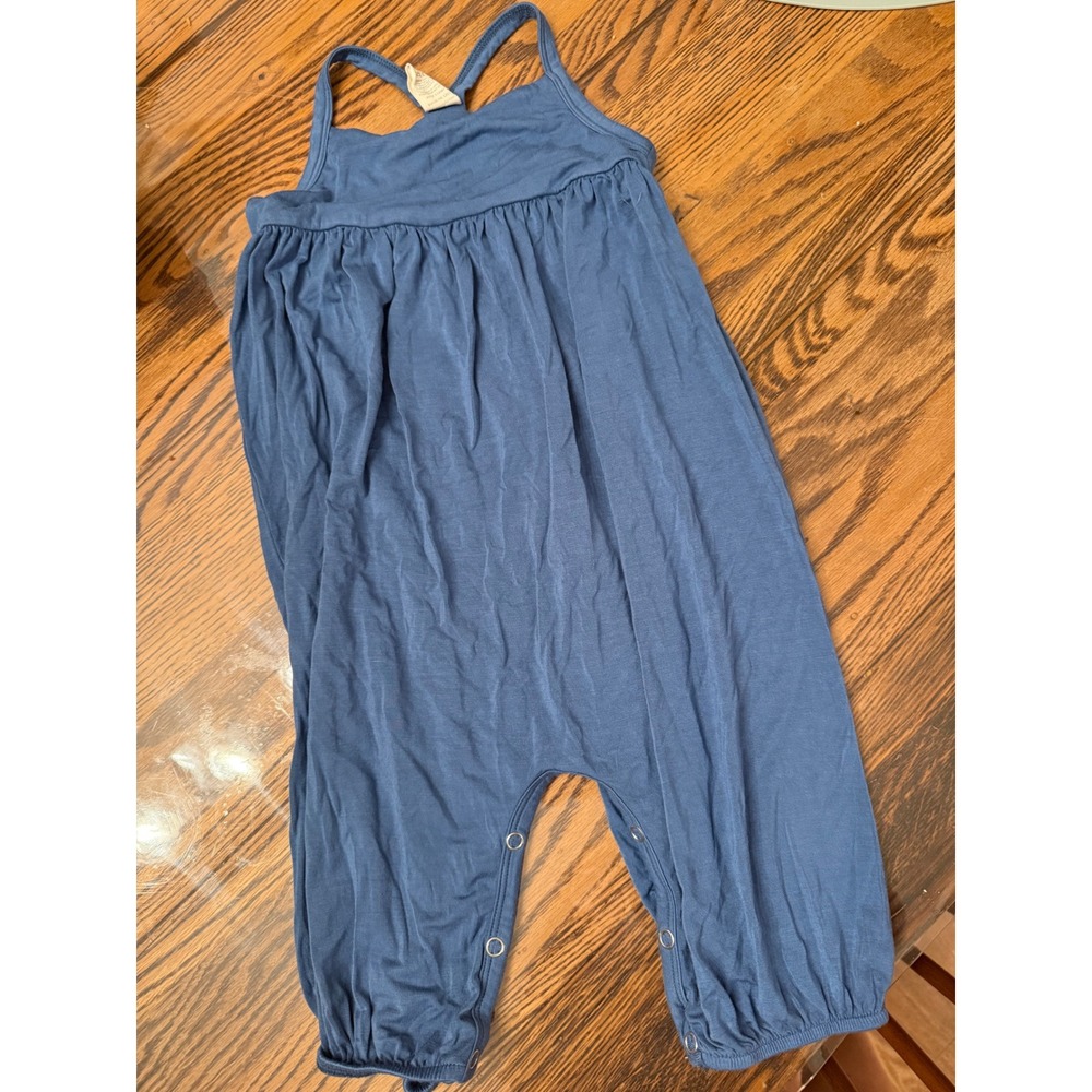 Kate Quinn Jumpsuit Kids 18-24M Blue Bamboo Viscose Cross Back Snap Gusset